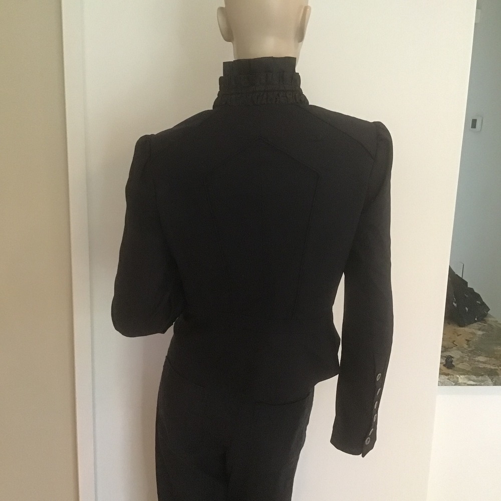 Millard Fillmore Anthropologie Black Wool Blend Ruffle Gothic Military Jacket S - Picture 3 of 5